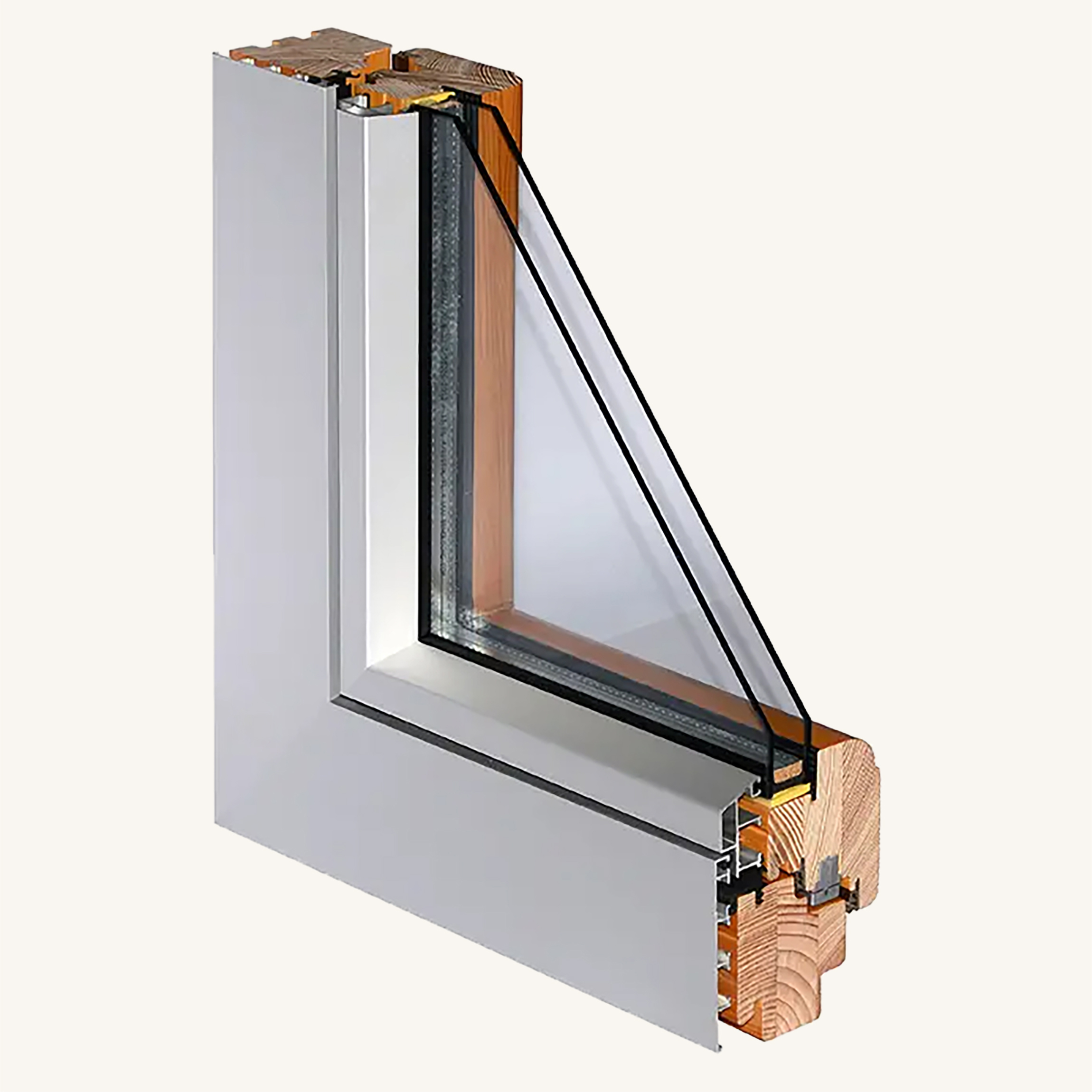 Ein Holz Fenster Profil mit außen Aluminiumaufsatzschale